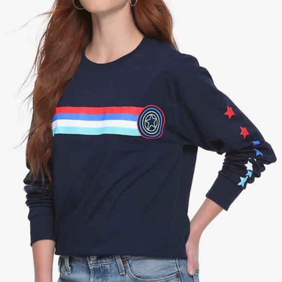 Captain America Stars & Stripes Long Sleeve Tee - Picture 1 of 5